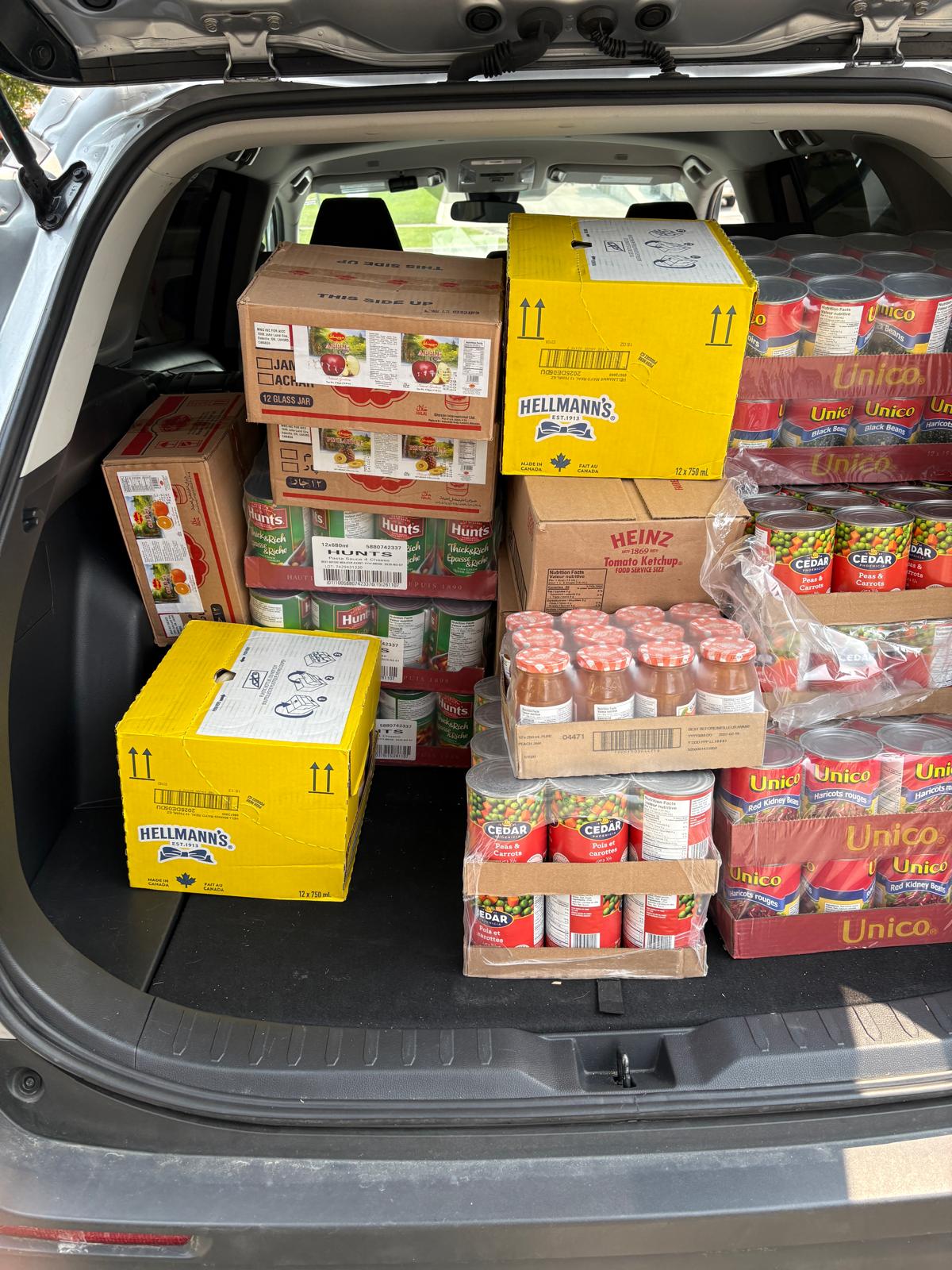 Volunteers sorting donated food